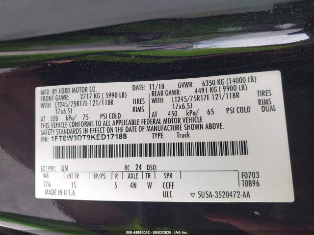 1FT8W3DT9KED17188 Ford F-350 Xl
