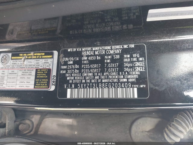 2014 Hyundai Santa Fe Sport 2.4l მანქანა იყიდება აუქციონზე, vin: 5XYZT3LB8EG203409, აუქციონის ნომერი: 45990055