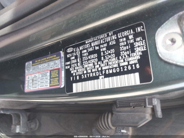 45990056 :رقم المزاد ، 5XYRKDLF8MG012616 vin ، 2021 Kia Sorento Sx Prestige مزاد بيع