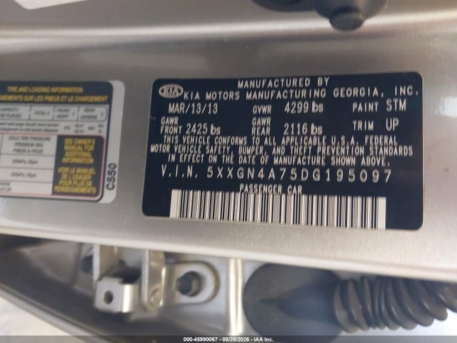 2013 Kia Optima Ex მანქანა იყიდება აუქციონზე, vin: 5XXGN4A75DG195097, აუქციონის ნომერი: 45990067