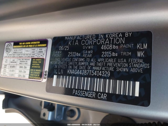 Продажа на аукционе авто 2026 Kia K5 Gt, vin: KNAG44J87T5414329, номер лота: 45990088