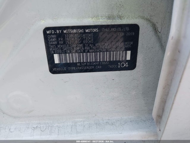 Продажа на аукционе авто 2019 Mitsubishi Mirage G4 Es, vin: ML32F3FJ0KHF13820, номер лота: 45990141