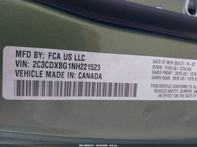 Aukcja sprzedaży 2022 Dodge Charger Sxt Rwd, vin: 2C3CDXBG1NH221523, numer aukcji: 45990157