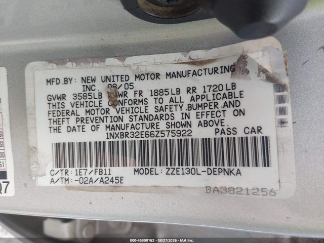 Продаж на аукціоні авто 2006 Toyota Corolla Le, vin: 1NXBR32E66Z575922, номер лоту: 45990162