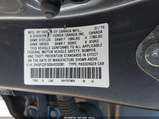 Honda Civic Lx 2016 2HGFC2F50GH532081 Image 9