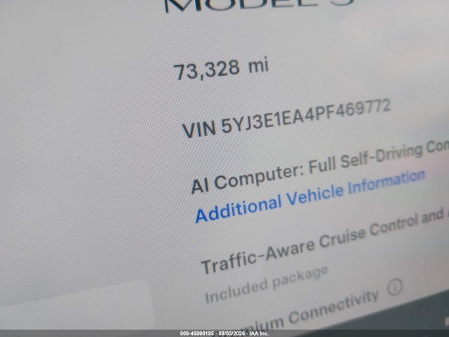 Aukcja sprzedaży 2023 Tesla Model 3 Rear-wheel Drive, vin: 5YJ3E1EA4PF469772, numer aukcji: 45990195