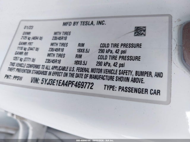 Aukcja sprzedaży 2023 Tesla Model 3 Rear-wheel Drive, vin: 5YJ3E1EA4PF469772, numer aukcji: 45990195