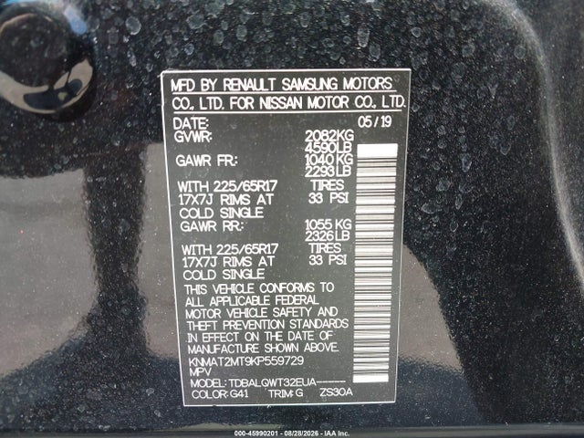 KNMAT2MT9KP559729 Nissan ROGUE SV