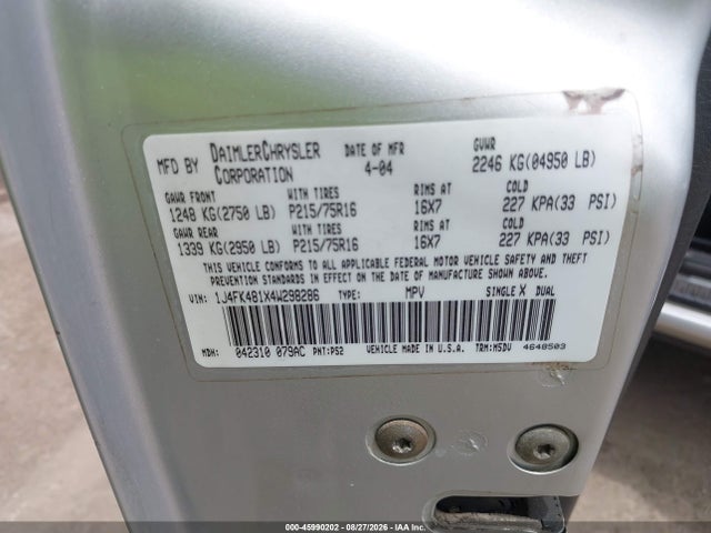 2004 Jeep Liberty Sport მანქანა იყიდება აუქციონზე, vin: 1J4FK481X4W298286, აუქციონის ნომერი: 45990202