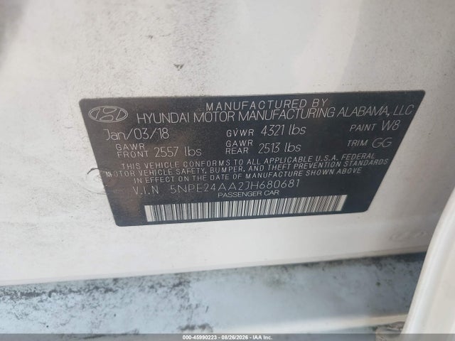 45990223 :رقم المزاد ، 5NPE24AA2JH680681 vin ، 2018 Hyundai Sonata Eco مزاد بيع