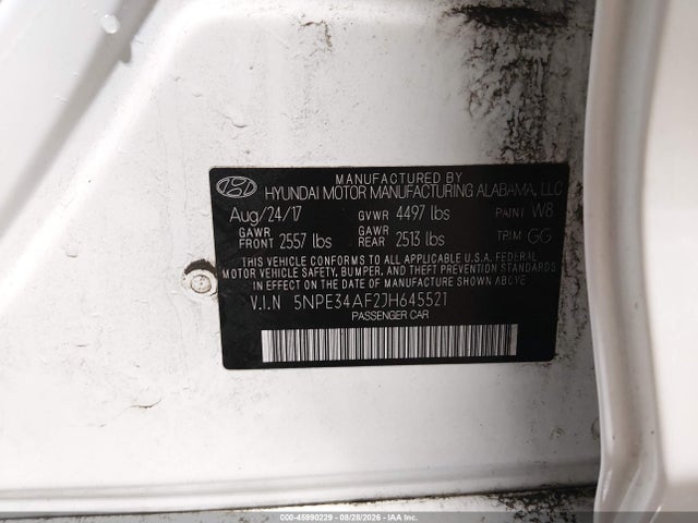 Aukcja sprzedaży 2018 Hyundai Sonata Sel, vin: 5NPE34AF2JH645521, numer aukcji: 45990229