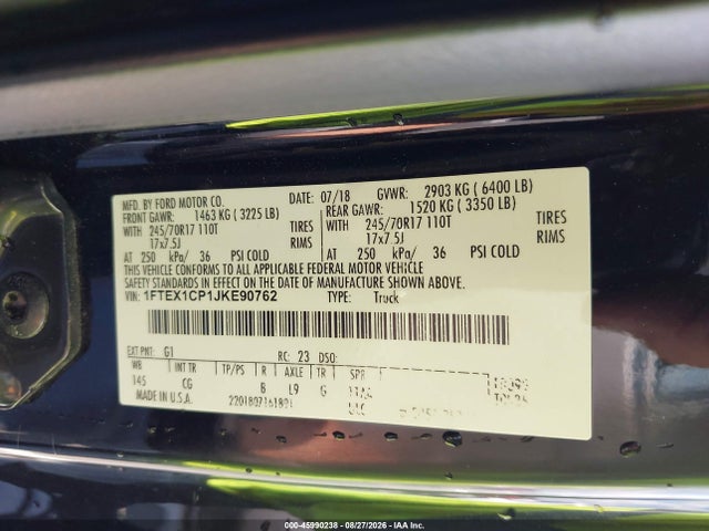 Продаж на аукціоні авто 2018 Ford F-150 Xl, vin: 1FTEX1CP1JKE90762, номер лоту: 45990238