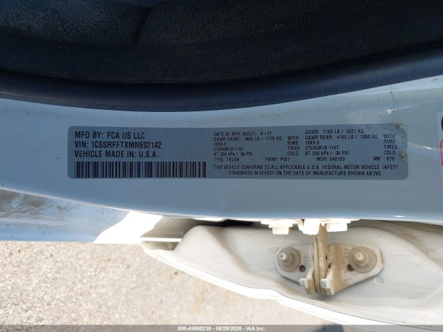 1C6SRFFTXMN692142 RAM 1500 Lone Star 4x4 5&#039;7 Box
