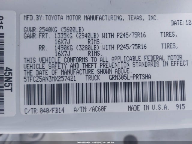 Продаж на аукціоні авто 2021 Toyota Tacoma Sr V6, vin: 5TFCZ5AN3MX257421, номер лоту: 45990241