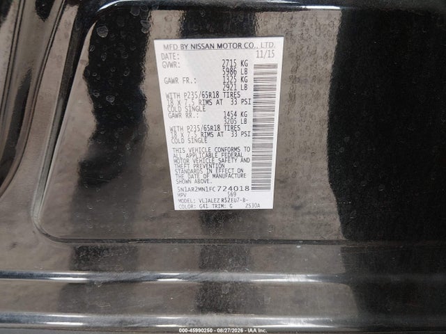 Nissan Pathfinder Sv 2015 5N1AR2MN1FC724018 Image 9