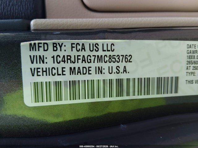 2021 Jeep Grand Cherokee Laredo E 4x4 მანქანა იყიდება აუქციონზე, vin: 1C4RJFAG7MC853762, აუქციონის ნომერი: 45990254