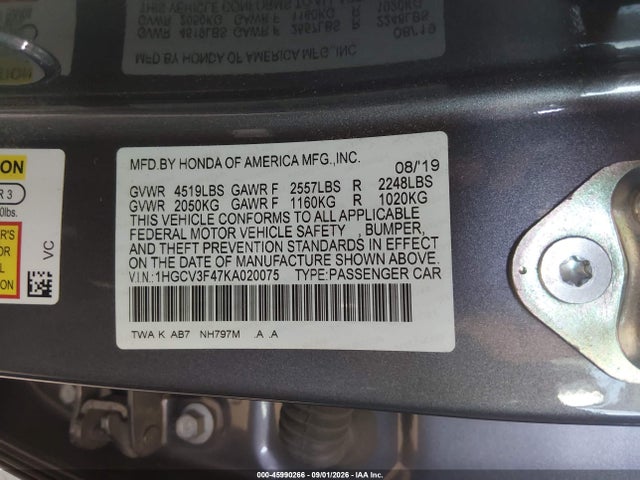 1HGCV3F47KA020075 Honda Accord Hybrid Ex