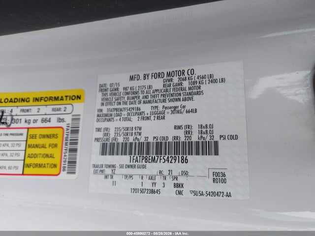 Aukcja sprzedaży 2015 Ford Mustang V6, vin: 1FATP8EM7F5429186, numer aukcji: 45990272