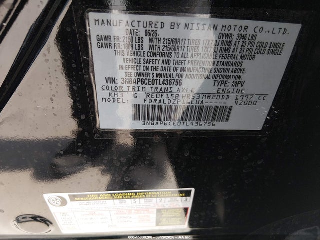 Aukcja sprzedaży 2026 Nissan Kicks Sv, vin: 3N8AP6CE0TL436756, numer aukcji: 45990288