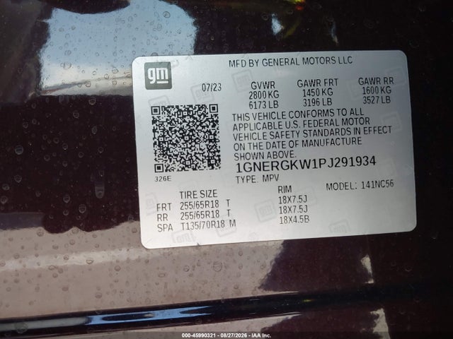 2023 Chevrolet Traverse Fwd Lt Cloth მანქანა იყიდება აუქციონზე, vin: 1GNERGKW1PJ291934, აუქციონის ნომერი: 45990321