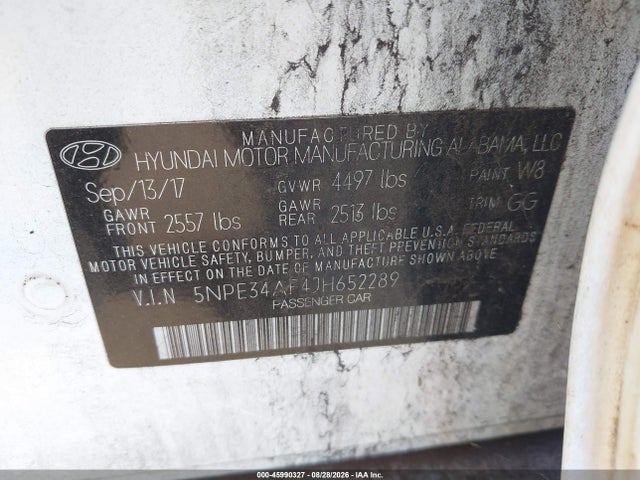 Aukcja sprzedaży 2018 Hyundai Sonata Sel, vin: 5NPE34AF4JH652289, numer aukcji: 45990327