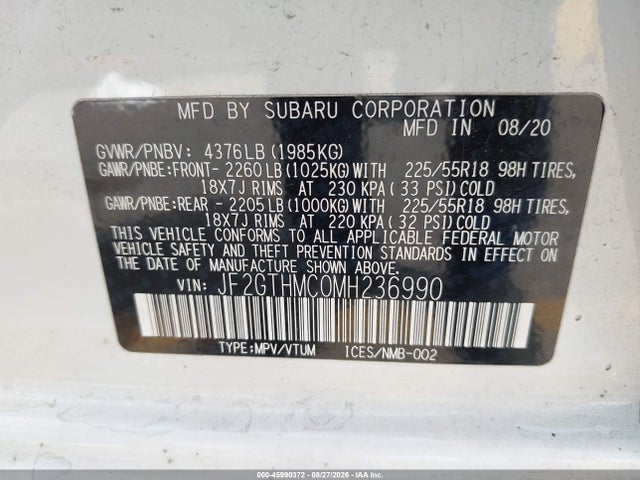 45990372 :رقم المزاد ، JF2GTHMC0MH236990 vin ، 2021 Subaru Crosstrek Limited مزاد بيع
