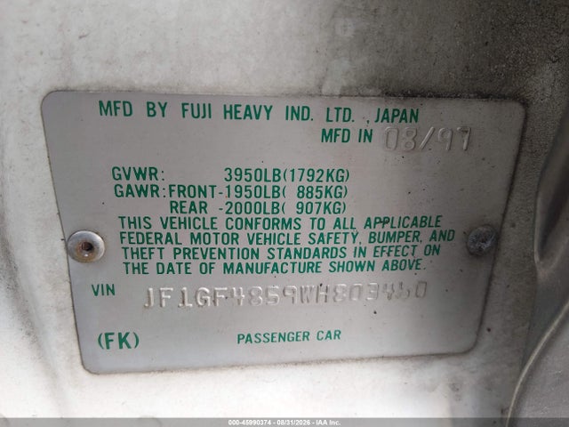 Продажа на аукционе авто 1998 Subaru Impreza Outback Sport, vin: JF1GF4859WH803460, номер лота: 45990374