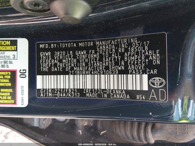 2T1BURHE4HC910639 Toyota COROLLA LE