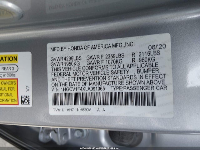 Honda ACCORD EX 2020 1HGCV1F4XLA091065 Image 9