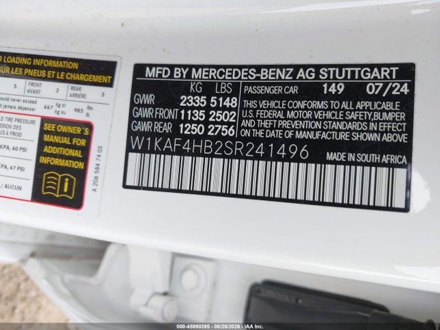 Продажа на аукционе авто 2025 Mercedes-benz C 300, vin: W1KAF4HB2SR241496, номер лота: 45990395