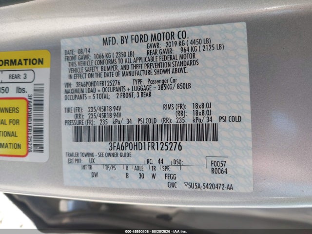 Ford FUSION SE 2015 3FA6P0HD1FR125276 Image 9