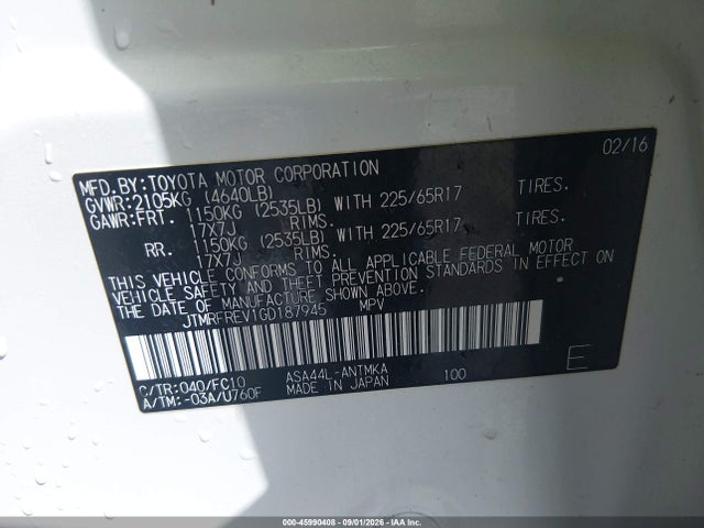 Toyota Rav4 Xle 2016 JTMRFREV1GD187945 Image 9