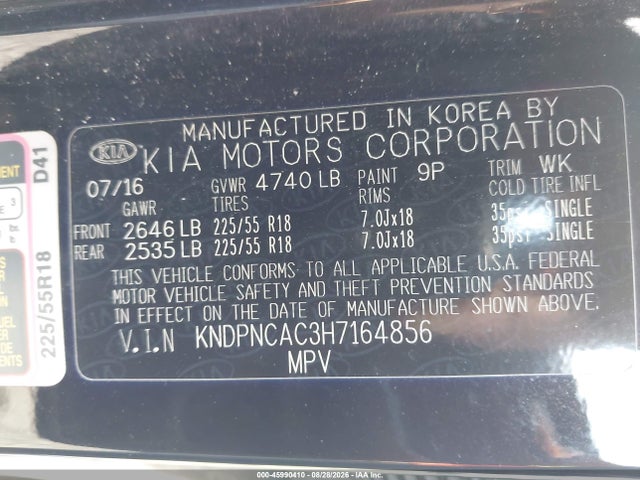 2017 Kia Sportage Ex მანქანა იყიდება აუქციონზე, vin: KNDPNCAC3H7164856, აუქციონის ნომერი: 45990410
