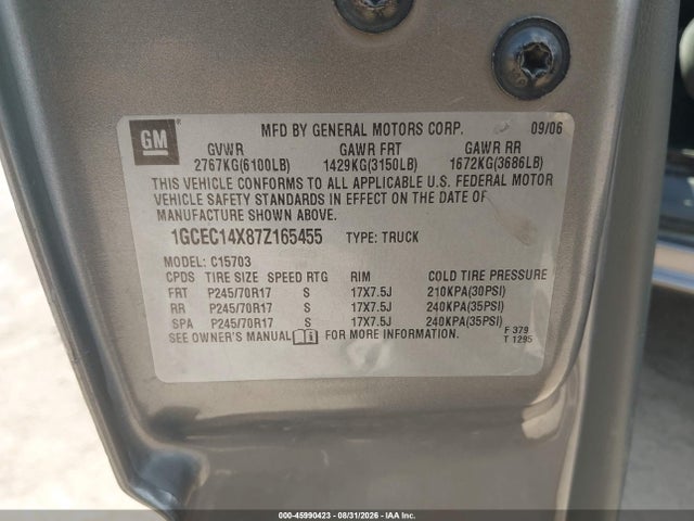 45990423 :رقم المزاد ، 1GCEC14X87Z165455 vin ، 2007 Chevrolet Silverado 1500 Classic Work Truck مزاد بيع