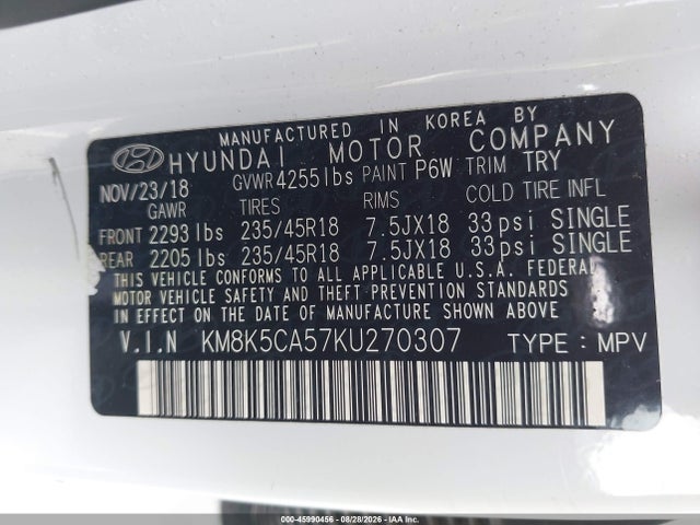 Продаж на аукціоні авто 2019 Hyundai Kona Ultimate, vin: KM8K5CA57KU270307, номер лоту: 45990456
