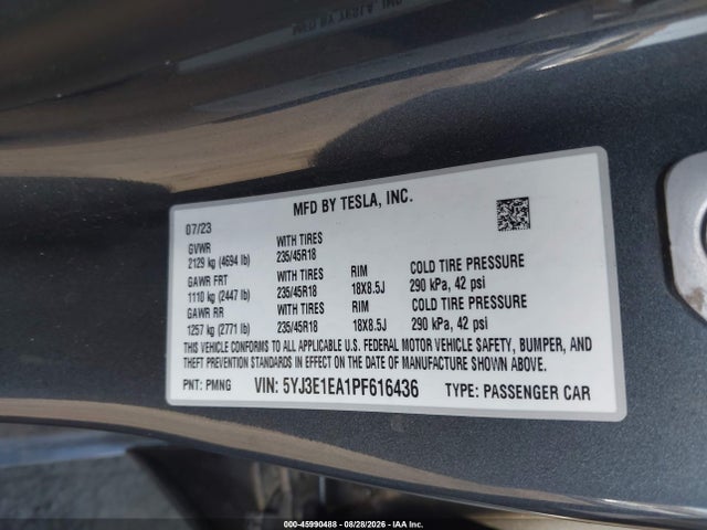 Aukcja sprzedaży 2023 Tesla Model 3 Rear-wheel Drive, vin: 5YJ3E1EA1PF616436, numer aukcji: 45990488