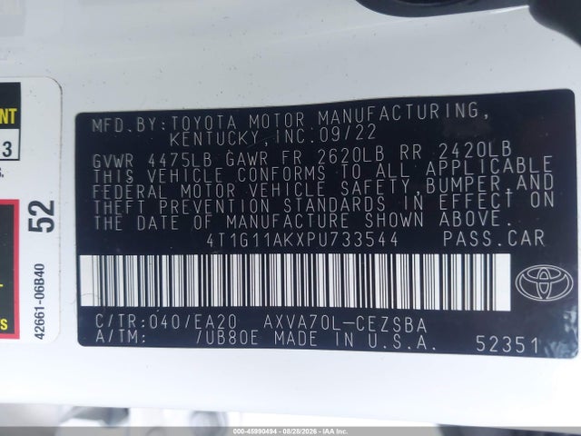 Продаж на аукціоні авто 2023 Toyota Camry Se, vin: 4T1G11AKXPU733544, номер лоту: 45990494