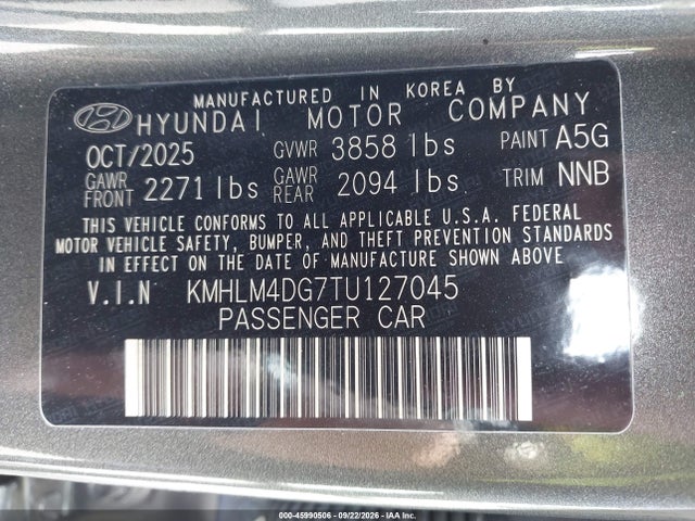 Продажа на аукционе авто 2026 Hyundai Elantra Sel Sport, vin: KMHLM4DG7TU127045, номер лота: 45990506