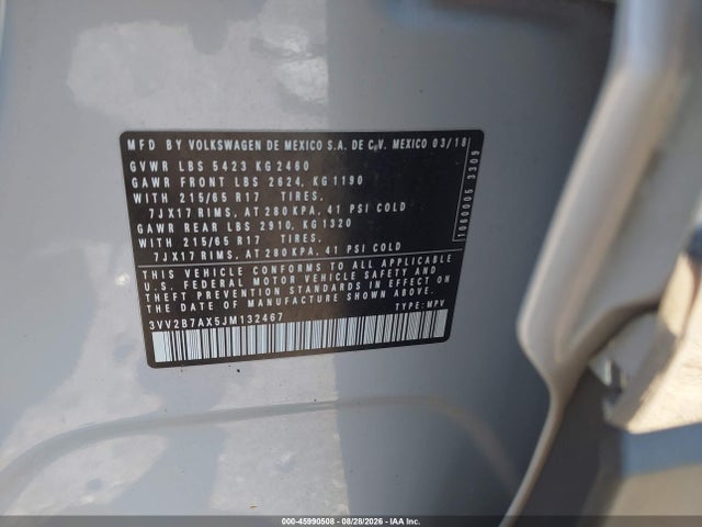 Продаж на аукціоні авто 2018 Volkswagen Tiguan 2.0t Se/2.0t Sel, vin: 3VV2B7AX5JM132467, номер лоту: 45990508