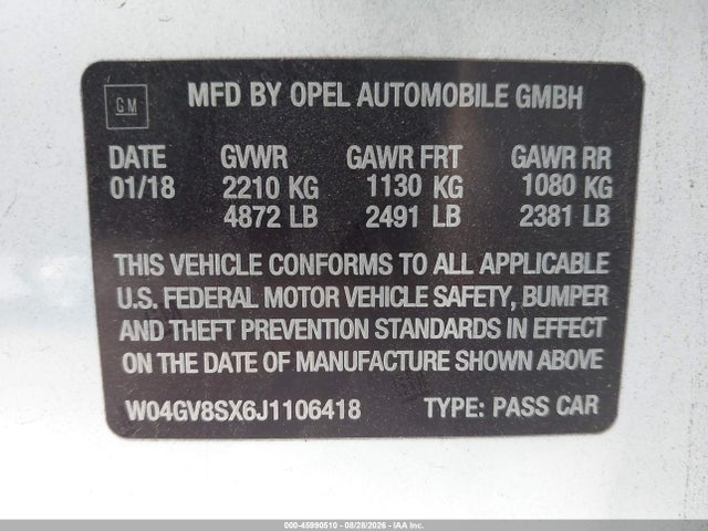 Продаж на аукціоні авто 2018 Buick Regal Tourx Essence, vin: W04GV8SX6J1106418, номер лоту: 45990510