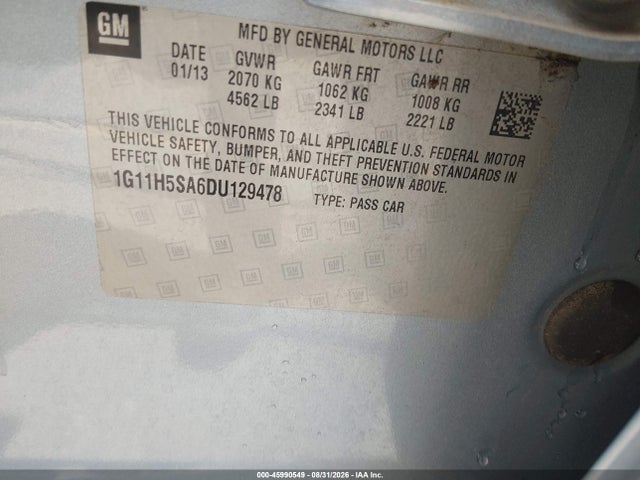 Продажа на аукционе авто 2013 Chevrolet Malibu 1lz, vin: 1G11H5SA6DU129478, номер лота: 45990549