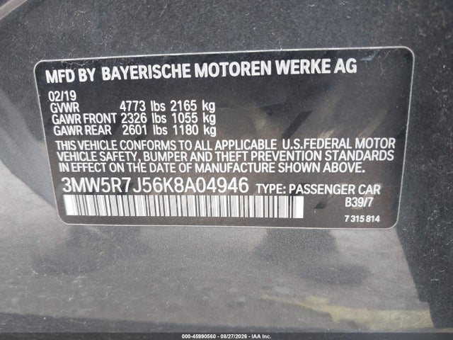 Aukcja sprzedaży 2019 Bmw 330i Xdrive, vin: 3MW5R7J56K8A04946, numer aukcji: 45990560