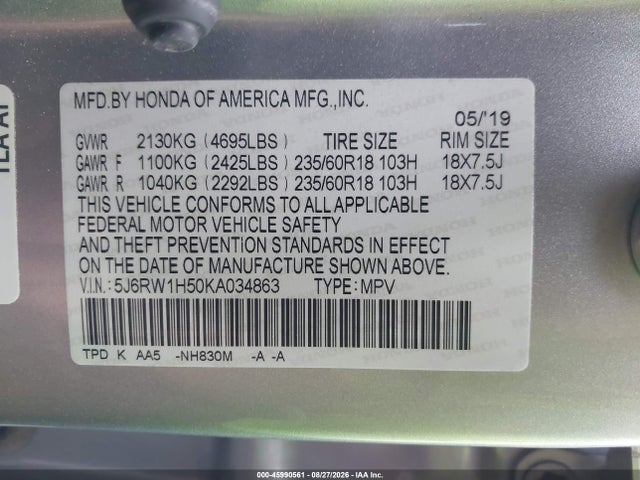 Honda CR-V EX 2019 5J6RW1H50KA034863 Image 9