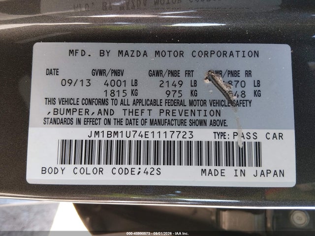 Aukcja sprzedaży 2014 Mazda Mazda3 I Sport, vin: JM1BM1U74E1117723, numer aukcji: 45990573