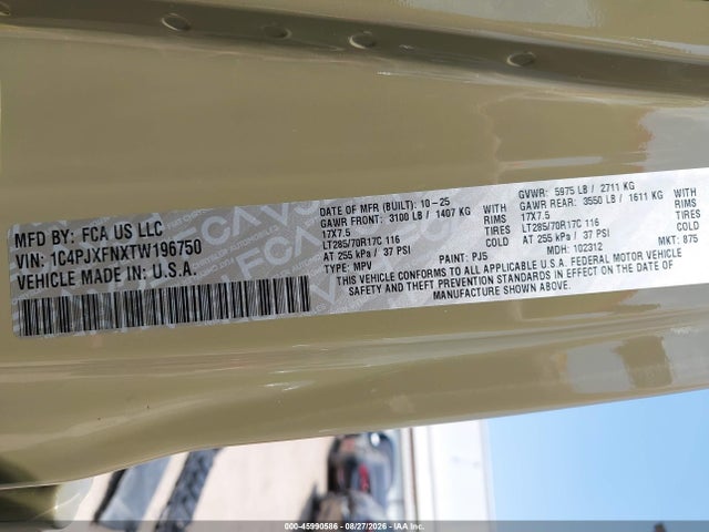 1C4PJXFNXTW196750 Jeep Wrangler Rubicon 4x4