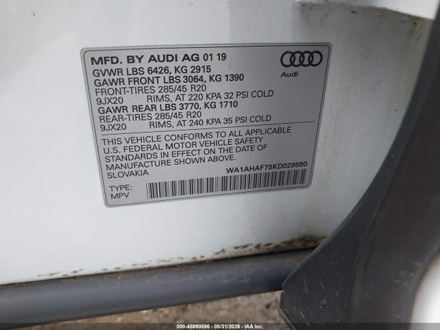 45990596 :رقم المزاد ، WA1AHAF75KD029880 vin ، 2019 Audi Q7 45 Premium/45 Se Premium مزاد بيع