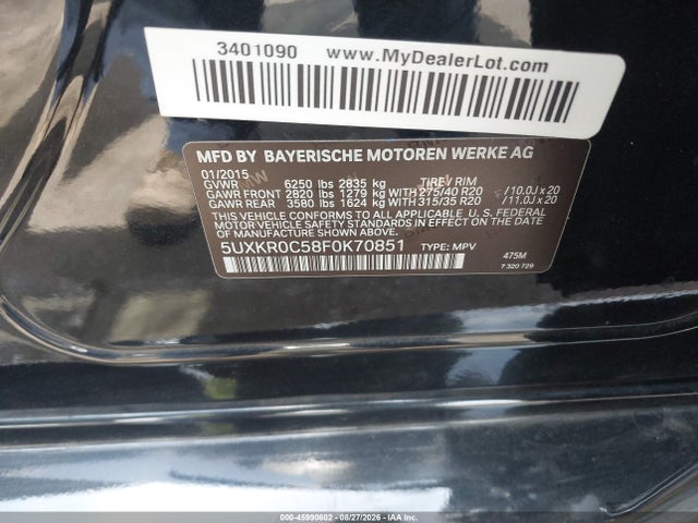 BMW X5 Xdrive35i 2015 5UXKR0C58F0K70851 Image 9