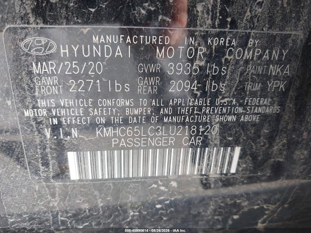 45990614 :رقم المزاد ، KMHC65LC3LU218120 vin ، 2020 Hyundai Ioniq Hybrid Blue مزاد بيع