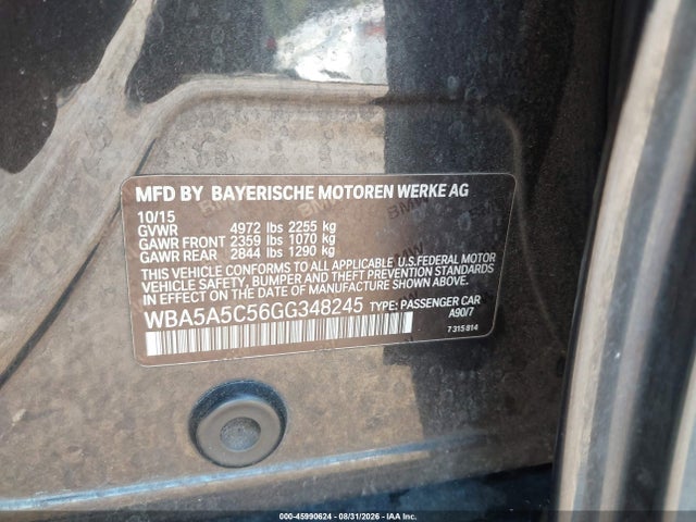 Aukcja sprzedaży 2016 Bmw 528i, vin: WBA5A5C56GG348245, numer aukcji: 45990624