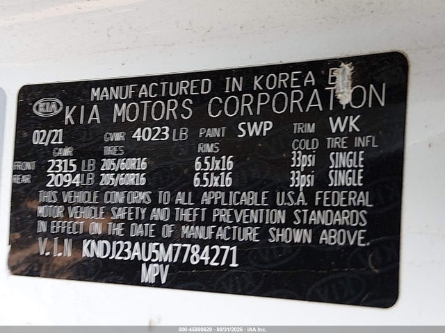 2021 Kia Soul Lx მანქანა იყიდება აუქციონზე, vin: KNDJ23AU5M7784271, აუქციონის ნომერი: 45990629